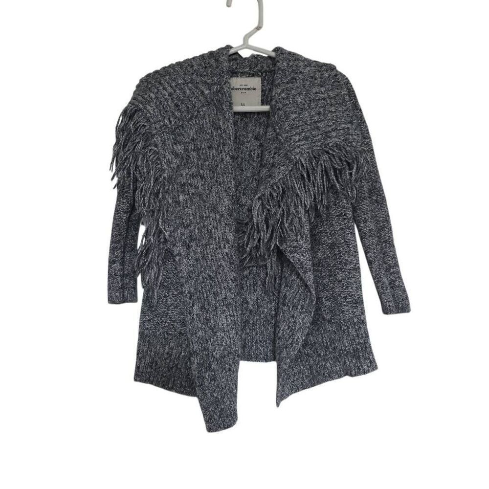 Abercrombie Kids Girl's Size 5/6 Gray Fringe Open Cardigan